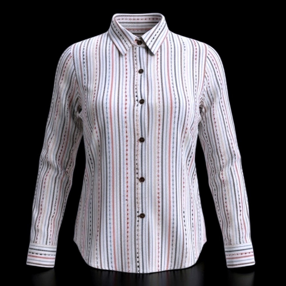 Alfred Dunner Petite Striped Roll Tab Button Down Shirt Multi Color Size 8P